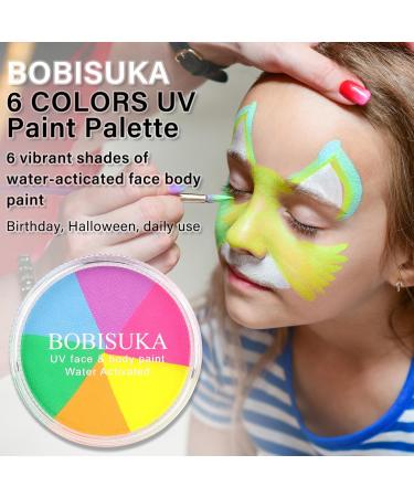 Glow UV Blacklight Face Body Paint Palette - 6 Neon Colors | Water Activated Washable Halloween Makeup & Cosplay Kit - Buy Online on GoSupps.com
