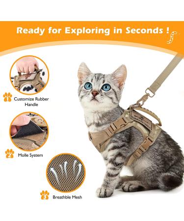 SALFSE Tactical Large Cat Harness & Leash Set with Molle Patches - Adjustable, Escape Proof, Easy Control - Beige - Buy Online on GoSupps.com