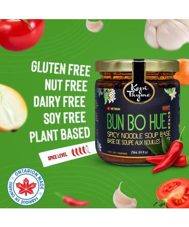 Kopi Thyme Bun Bo Hue Spicy Noodle Soup Base. Traditional Vietnamese Pho Soup Base. Create Easy Meals at Home. Vegan Gluten Free Nut Free Dairy Free Soy Free Plant Based. Made In Canada. 250ml (Pack Of 1) Bun Bo Hue 250 ml (Pack of 1) - Buy Online on GoSupps.com