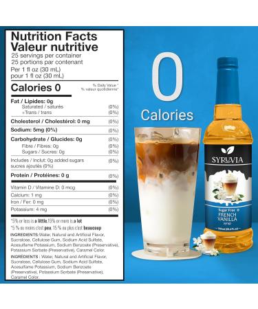 Syruvia Sugar-Free French Vanilla Syrup (25.4 fl oz) - Rich and Creamy French Vanilla Flavor No Added Sugar Kosher Gluten-Free Perfect for Crafting Guilt-Free Lattes Desserts  - Buy Online on GoSupps.com