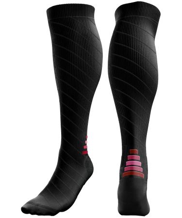 aZengear Compression Socks (20-30mmHg) Anti DVT Air Flying Knee-High Flight Travel Stockings Swollen Legs Varicose Veins Running Shin Splints Calf Pressure Support Sports L/XL Black w/Red