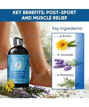 Essencetics Muscle Pain Relief Massage Oil (8 OZ) - Soothing Arnika Lavender & Rosemary for Relaxation & Therapy - Buy Online on GoSupps.com