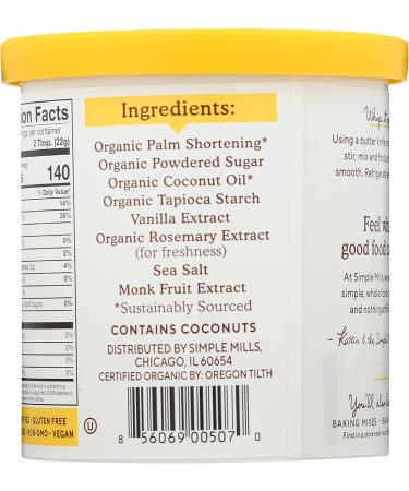 Simple Mills Organic Frosting  Vanilla - Gluten Free  Vegan  Made with Organic Coconut Oil  10 Ounce (Pack of 1) Vanilla 10 Ounce (Pack of 1) - Buy Online on GoSupps.com