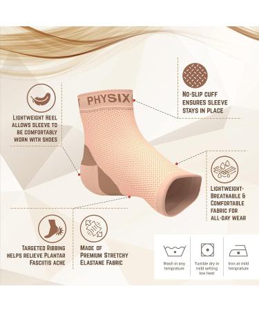 Physix Gear Plantar Fasciitis Ankle Socks - Arch Compression Sleeve for Men & Women - Achilles Support, Heel Spurs, Swelling Relief - L/XL 1 Pair (Beige Nude) - Buy Online on GoSupps.com