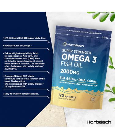 Omega 3 Capsules High Strength 2000mg with 660mg of EPA and 440mg of DHA | 120 Count (2 Months Supply) | Natural Source of Omega 3 Fish Oil | by Horbaach - Buy Online on GoSupps.com