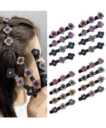 16Pcs Sparkling Crystal Stone Braided Hair Clips for Women Girls  Hair Barrettes with 3 Small Clips on Top for Women  Lift Up Style Crystal Braid Triple Hair Clip Accessories with Rhinestones