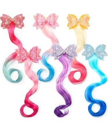 6 Colors Unicorn Wig Hair Clips Bows for Girls Hair Braided Extension Colored Hair Bows Braided Curly Wig Hair Extension for Kids Princess Costume Dress up Hair Accessory (Glitter Style) - Buy Online on GoSupps.com