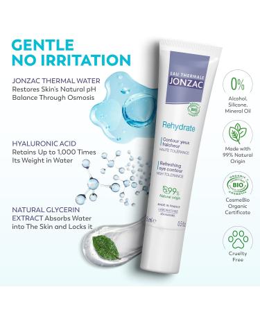 Rehydrate Organic Eye Contour Cream - Soothing Hydration Hyaluronic Acid Dark Circles Sensitive Skin - 0.5 Fl Oz - Buy Online on GoSupps.com