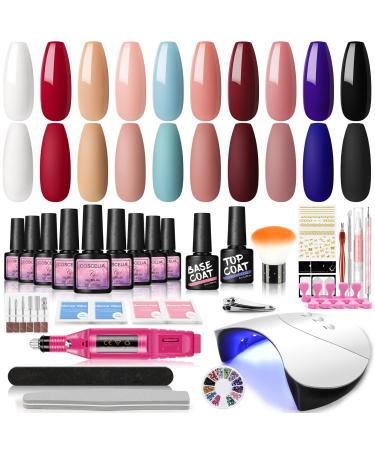 COSCELIA UV nail polish gel set 10PC Geln gel starter set UV nail polish set with 36W UV+LED nail lamp GEL-LACK starter set with nail cutter gel nail yourself for nail-art G10D3