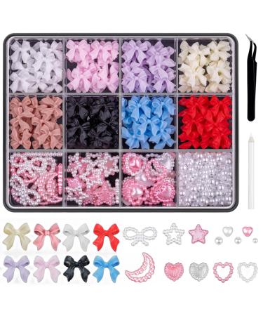 Nayyana 500-part set of 3D nail trailers and pearls with a flat back 8 colors nail loop fans star-heart moon cute nail jewels for nail art DIY decoration