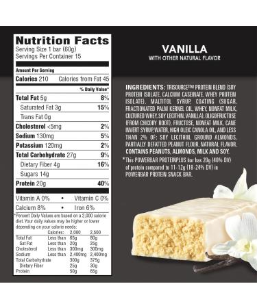 PowerBar Protein Plus Bar Vanilla 2.11 oz (15 Bars) - High Protein Snack for Muscle Recovery - Buy Online on GoSupps.com