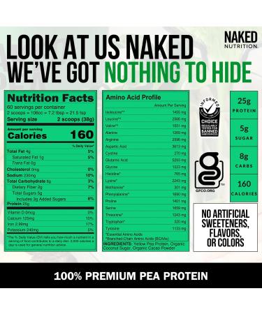 Naked Pea Protein Isolate - North American Farms - 5lb Bulk Plant Based Chocolate Protein - Vegetarian & Vegan - Non-GMO, Gluten/Lactose/Soy Free - Buy Online on GoSupps.com