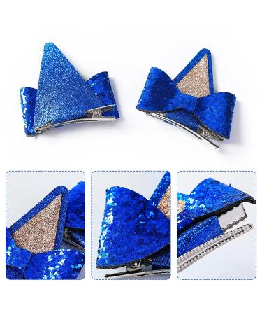 Blue Dog Ears Hair Clips for Toddler Girls & Adults - 2PCS Glitter Bow Barrettes for Halloween Costume & Birthday Party - Bluey Supplies - Buy Online on GoSupps.com