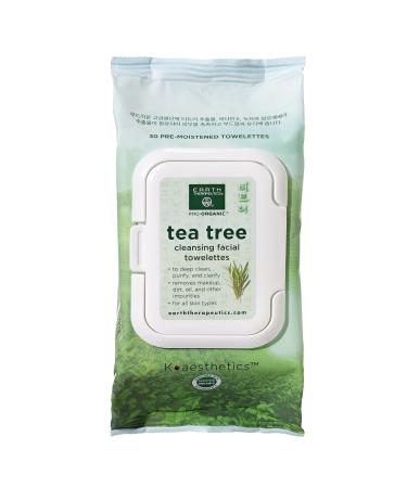 Earth Therapeutics Makeup Remover Wipes Tea Tree Oil Purifies & Conditions - Daily Cleansing Facial Towelettes Remove Makeup & Waterproof Mascara Certified Organic Botanicals 30 wipes
