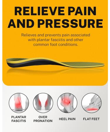 WalkHero Plantar Fasciitis Insoles - Heavy Duty Arch Support for Flat Feet (Men s 7-7.5 Women s 9-9.5) | Orthotic Inserts for Daily Walking - Olive Yellow - Buy Online on GoSupps.com