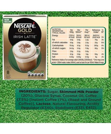 Temas Nescafe Gold Irish Latte Bundled with Reusable Coffee Cup Stirrer Sticks Individually Wrapped Coffee Sachets - Perfect for Nescafe Lovers - 8x Coffee Sachets - Buy Online on GoSupps.com