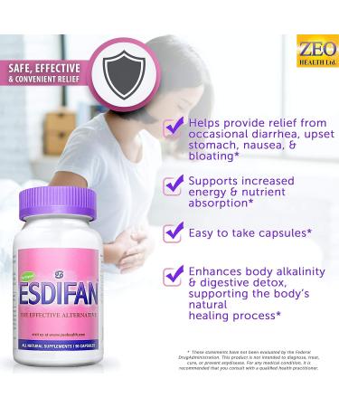ESDIFAN 90 Capsules | Natural Relief for Diarrhea, IBS, Nausea & Bloating | Supports Gut Health & Nutrient Absorption | Zeolite, B-12, Calcium - Buy Online on GoSupps.com