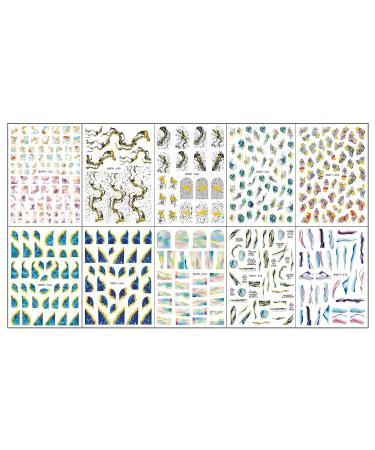 JMEOWIO Marble French Tip Nail Art Stickers - 10 Sheets | Self-Adhesive Decals for Colorful Marble Line Nail Designs - Buy Online on GoSupps.com