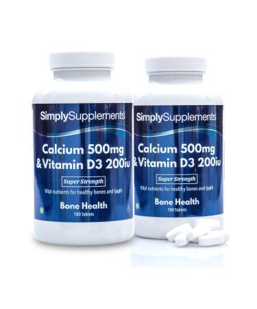 Calcium 500mg with Vitamin D3 200iu | Strong Bones & Healthy Teeth | Vegetarian Friendly | 2X 180 (360) Tablets | Manufactured in The UK