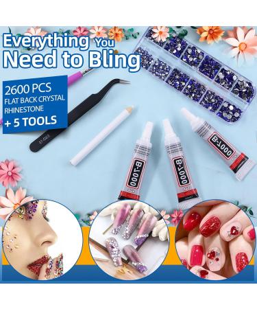 GLARKS B7000 Jewelry Adhesive Glue with Rhinestone Gems Kit 2600Pcs Dark Blue Rhinestones with Gems Adhesive Flat Back Gems Crystal Rhinestones with 6Pcs Dotting Tools for Craft Nail Art - Buy Online on GoSupps.com