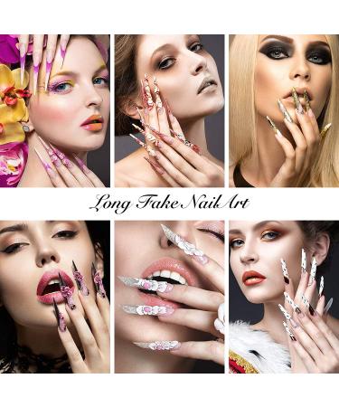 240 Extra Long Stiletto False Nails - Clear Oval Shape for Women and Girls | DIY Nail Salon Performances - Black & Transparent Color - Buy Online on GoSupps.com