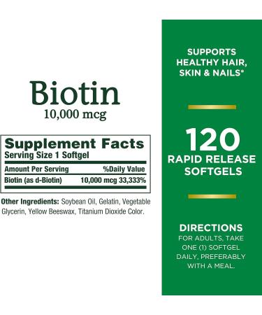 Nature's Bounty Biotin 10000 mcg Softgels - 120 Ct for Hair, Skin & Nails Support - Buy Online on GoSupps.com