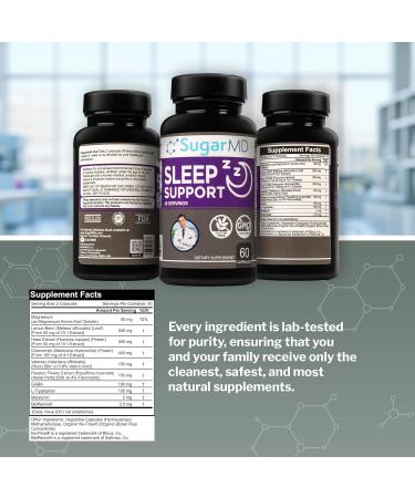 SugarMD Sleep Support Supplement 60 Sleep Capsules with Lemon Balm Valerian Root Hops Extract Chamomile Extract & BioPerine Non-GMO & Gluten Free Sleep Supplememts for Adults (30-Day Supply) - Buy Online on GoSupps.com
