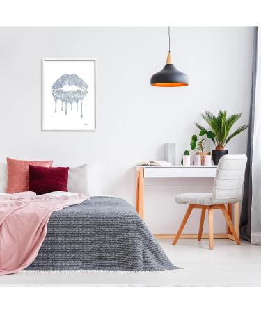 Stupell Industries Glam Shimmer Lip Pucker Kiss by Amanda Greenwood White Framed Wall Art 24x30 Blue - Minimal Cool Tones - Buy Online on GoSupps.com