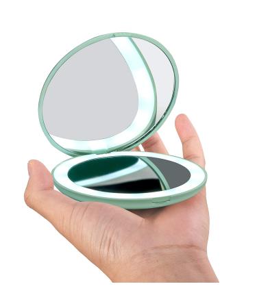 Wobsion LED Lighted Travel Makeup Mirror 1x10x Magnification Compact Portable Handheld Mirror - 3.5 inch Illuminated Folding Mirror, 2-Sided Round Cyan Design - Buy Online on GoSupps.com