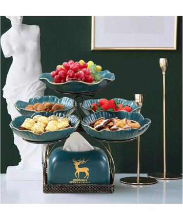 Fruit Bowl 2 Tier Fruit Bowl Set with Metal Rack Five Ceramic Fruit Bowl Serving-Tiered Serving Stand-Dessert Appetizer Cake Candy Fruit Bowl for Kitchen Counter - Buy Online on GoSupps.com
