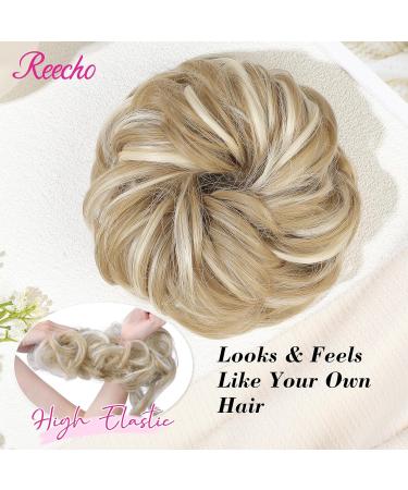 REECHO Blonde Messy Bun Hair Piece for Women - Synthetic Updo Elastic Hair Bun with Pale Highlights - Buy Online on GoSupps.com