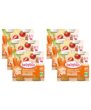 Babybio - Small Pots - Vegetables & Pasta Bolognese Beef - 6+ months - ORGANIC - 2 x 200g - Set of 6