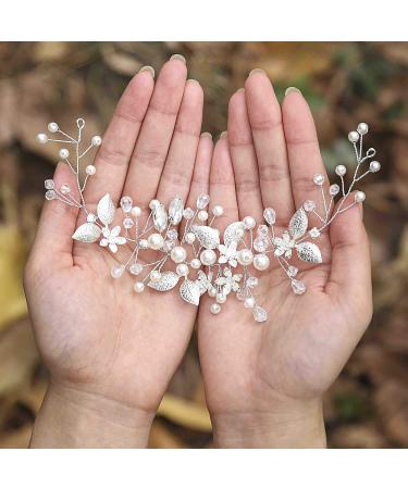 Handcess Leaves Bride Wedding Headband Silver Pearls Crystal Headpieces Rhinestone Bridal Hair Accessories for Bride and Bridesmaids - Buy Online on GoSupps.com