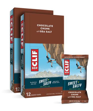 CLIF BARS - Sweet & Salty Energy Bars - Chocolate Chunk with Sea Salt - Made with Organic Oats - Plant Based Food - Vegetarian - Kosher (2.4 Ounce Protein Bars, 24 Count) Packaging May Vary