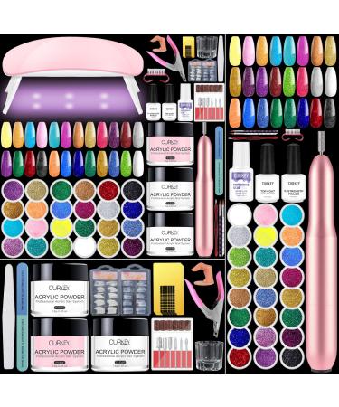 Curkey Nail Kit Set Professional Acrylic with Everything-65 in 1 Nail Kit Set Professional Acrylic with Everything Nail Kit Acrylic Set Acrylic Powder Nail Kit with Drill for Beginner Nail Starter Kit