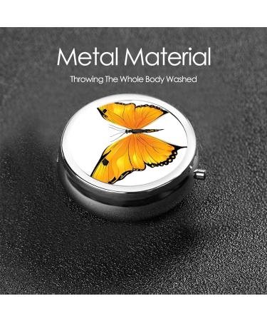 Pretty Butterflies Round Pill Box - 3 Compartment Mini Travel Organizer for Tablets & Vitamins | Decorative Pocket Purse Pill Case - Buy Online on GoSupps.com