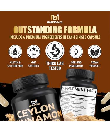 Ceylon Cinnamon Capsules with Berberine HCl Supplement - Panax Ginseng Apple Cider Vinegar Turmeric Curcumin - Support Immunity & Energy Production - 60 Capsules - 2 Month Supply - Buy Online on GoSupps.com