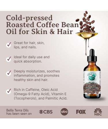 Coffee Bean Oil from Roasted Beans. 120 ml. 100% Pure. Carrier Oil. Cold-pressed. Unrefined. Organic. Single Ingredient. Rich in Antioxidants. Nourishes Under-Eye Skin. Natural Moisturizer for Face and Body. Bella Terra Oils. 120 ml (Pack of 1) - Buy Online on GoSupps.com