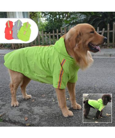 Lovelonglong Fashion Hooded Pet Dog Raincoat, Lightweight Dog Rain Jacket Zipper Closure Rain Poncho with Reflective Strip for Small Medium Large Dogs Green XXXXL XXXXL (Large Dog 100lbs) Green