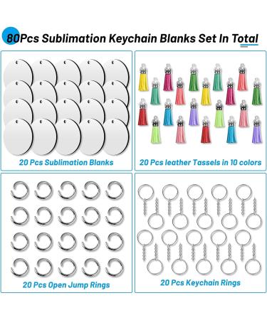 80 PCS Sublimation Blanks Keychains & Coasters Kit for DIY Art Crafts - Round Double-Sided Heat Transfer Key Chains & Tassels Set - Buy Online on GoSupps.com