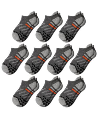 Comfoex 10 Pairs Boys Socks Ankle Athletic Socks For Big Little Kids Cotton Half Cushioned Socks Grey 10 Pairs 7-10 Years