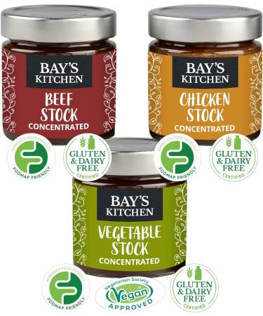 Bay's Kitchen 3 Cooking Stocks Selection - Beef Stock Chicken Stock and Vegetable Stock Delicious Low FODMAP Gluten Free Dairy Free Concentrated Stocks for Cooking and Sauces - Buy Online on GoSupps.com