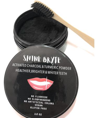Activated Charcoal & Turmeric Teeth Whitening Powder - Mint Flavor w/Free Bamboo Toothbrush | Decrease Inflammation, Brighter & Whiter Teeth (2.0 oz) - Buy Online on GoSupps.com