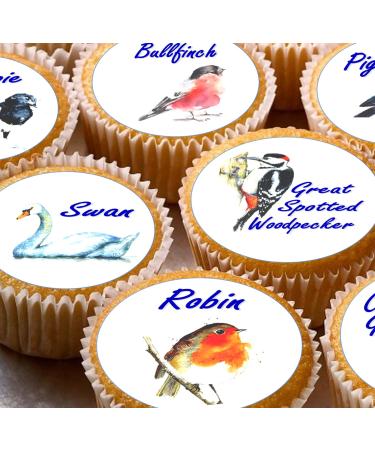 British birds 24 edible PRE CUT style kids childrens party decorations Wafer Paper Cupcake Fairy Cake Toppers