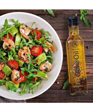 Olive Oil with Pepper 250ml - Olive Oil with Pepper Grains - A Mix of Four Peppers - Olive Oil with Spices - Fresh Olive Oil - Cooking Olive Oil - Good for Salad - Buy Online on GoSupps.com