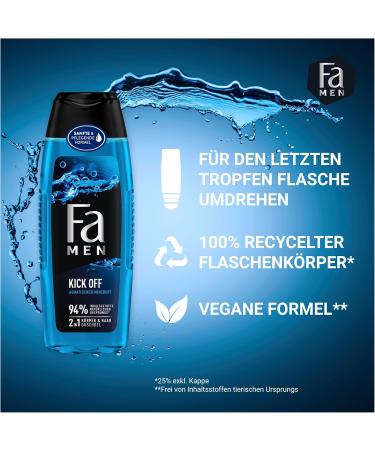 handle FA Men 2in1 shower gel Kick Off 2pack 3 x 2 x 250 ml 2in1 formula for hair and body activate your senses with the intensive masculine fresh scent of eucalyptus and aquatic mint - Buy Online on GoSupps.com