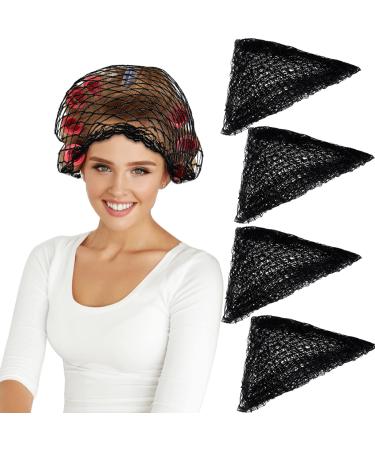 4 Pieces Triangle Hair Net for Rollers Women Hair Net Mesh Hair Net Triangular Hair Setting Net for Sleeping 35 x 35 x 57 Inches (Black)