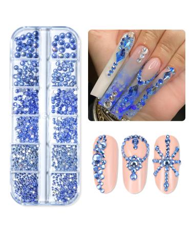 Makartt Rhinestones Crystal Nail Gems Flat Back Gems Crystal Nail Rhinestones for Nail Nail Diamonds Stone Nail Charms DIY Crafts Makeup Nail Accessories blue rhinestones