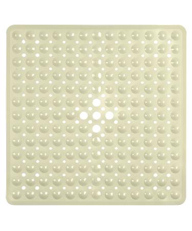 YINENN Shower Mat Square Bathroom Mats 21 x 21 inches with Suction Cups and Drain Holes, Non Slip and Washable for Showers (Beige)