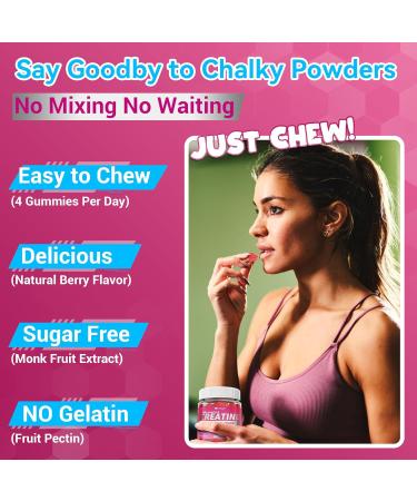 Creatine for Women Gummies Micronized Creatine Monohydrate + Myo-Inositol Collagen Peptides BCAAs Hyaluronic Acid Vitamin B6 B12 Zinc for En rgy F cus H rmonal Balance Sugar Free 120 Counts 60 Count (Pack of 2) - Buy Online on GoSupps.com